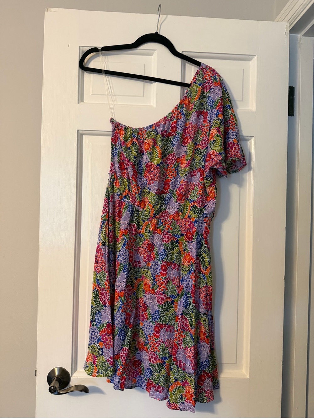 Staccato One-Shoulder Floral Dress in Purple, Red, Green, Yellow